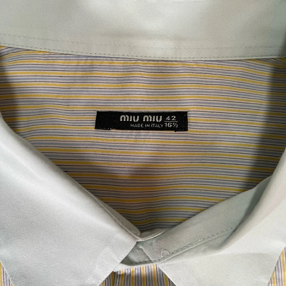 Miu Miu Mens Size Medium 42/16.5 Button Up Shirt Round Collar Cotton Cupro Blend - Picture 2 of 14